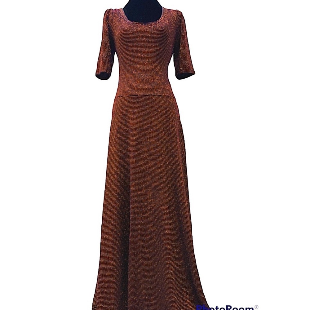 Vintage Rare LuLaRoe Color Changing Copper Purple Metallic Ribbed Maxi Dress